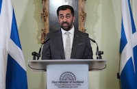 Scotland's First Minister Humza Yousaf speaks during a press conference at Bute House, his official residence where he said he will resign as SNP leader and Scotland's First Minister, avoiding having to face a no-confidence vote in his leadership, in Edinburgh, Britain, April 29, 2024. Andrew Milligan/Pool via REUTERS