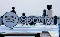 FILE PHOTO: A logo of Spotify is seen on a beach during the Cannes Lions International Festival of Creativity in Cannes, France, June 20, 2023. REUTERS/Eric Gaillard/File Photo