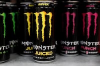 Monster energy drinks are seen for sale in a motorway services shop, Reading, Britain, January 25, 2019. REUTERS/Peter Cziborra