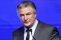 FILE - Alec Baldwin emcees the Robert F. Kennedy Human Rights Ripple of Hope Award Gala at New York Hilton Midtown on Dec. 9, 2021, in New York. A jury convicted movie armorer Hannah Gutierrez-Reed of involuntary manslaughter Wednesday, March 6, 2024, in the fatal shooting of cinematographer Halyna Hutchins by actor Alec Baldwin during a rehearsal on the set of the Western movie “Rust.” Baldwin has been indicted on a charge of involuntary manslaughter and has pleaded not guilty ahead of a July trial date. (Photo by Evan Agostini/Invision/AP, File)