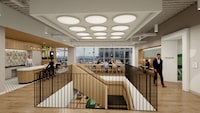 A rendering of a lobby in the new offices of the Ontario Teachers’ Pension Plan at 160 Front. St. W. in Toronto. The offices were designed with sustainability in mind, which includes environmentally friendly office furnishing and building materials.