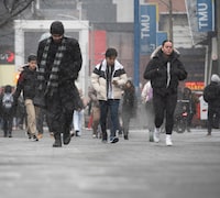 Students and pedestrians are photographed walking along Gould St. on the Toronto Metropolitan University campus on Jan 22, 2024. The federal government has announced a two year cap on international student visas to help ease pressure on housing and health care. (Fred Lum/The Globe and Mail)