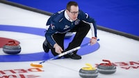 Team Nova Scotia skip Scott McDonald directs his teammates as he plays Team Canada at the Brier in Calgary, Alta., Tuesday, March 9, 2021.THE CANADIAN PRESS/Jeff McIntosh