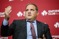 Victor Montagliani, president of CONCACAF and vice-president of FIFA, speaks during a fireside chat in Toronto on Thursday, February 1, 2024. THE CANADIAN PRESS/Christopher Katsarov