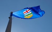 Alberta is appealing a judge's ruling that ordered the release of internal documents on coal mining in the province's Rocky Mountains. Alberta's provincial flag flies in Ottawa on Monday July 6, 2020. THE CANADIAN PRESS/Adrian Wyld