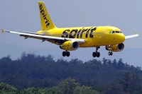 FILE - A Spirit Airlines 319 Airbus approaches Manchester Boston Regional Airport for a landing, June 2, 2023, in Manchester, N.H. Spirit Airlines said it is deferring all aircraft on order from Airbus that were scheduled to be delivered in the second quarter of 2025 through the end of 2026. Spirit said Monday, April 8, 2024 that it came to an agreement with the European plane manufacturer to delay delivery of the planes until 2030 and 2031. (AP Photo/Charles Krupa, File)
