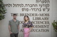 Asaf Gur (L) and Yarden Perets students of Tel Aviv university posing for a portrait on 1 May,2024.Photo: ilia Yefimovich�