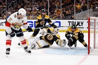 BOSTON, MASSACHUSETTS - APRIL 26: Matthew Tkachuk #19 of the Florida Panthers scores the game winning goal on Linus Ullmark #35 of the Boston Bruins during overtime in Game Five of the First Round of the 2023 Stanley Cup Playoffs at TD Garden on April 26, 2023 in Boston, Massachusetts. (Photo by Maddie Meyer/Getty Images)