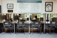 -- EMBARGO: NO ELECTRONIC DISTRIBUTION, WEB POSTING OR STREET SALES BEFORE 3:01 A.M. ET ON TUESDAY, JULY 26, 2022. NO EXCEPTIONS FOR ANY REASONS -- Injection booths at St. PaulÕs Hospital in Vancouver, British Columbia, the first hospital in Canada to offer an overdose prevention site in-house, May 6, 2022. Vancouver has taken harm reduction to a new level in an effort to address the growing toxicity of street drugs. (Jackie Dives/The New York Times)