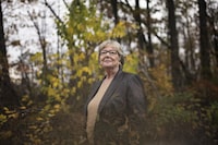 Ann Lawlor, Mayor of Halton Hills, poses for a photo along a wooded area near the south end of the town in the community of Georgetown, Wednesday, October 25, 2023. (Nick Iwanyshyn/The Globe and Mail)