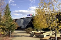 Athabasca University main campus shown during the Fall season.
