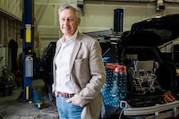 Portrait of Charles Boulanger, CEO of LeddarTech, in the company's garage in Quebec City June 15, 2023. Renaud Philippe/The Globe and Mail