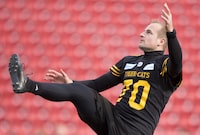 Hamilton Tiger-Cats Lirim Hajrullahu practises prior to the 107th Grey Cup in Calgary on November 23, 2019. Hajrullahu is back in the CFL. The veteran Canadian kicker signed with the Toronto Argonauts on Monday.THE CANADIAN PRESS/Nathan Denette