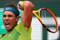FILE -  Spain's Rafael Nadal plays a shot against Norway's Casper Ruud during the final match at the French Open tennis tournament in Roland Garros stadium in Paris, France, Sunday, June 5, 2022. (AP Photo/Michel Euler, File)