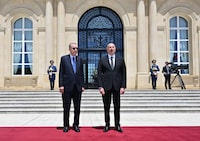 Turkish President Recep Tayyip Erdogan meets with Azeri President Ilham Aliyev in Baku on June 13, 2023. (Photo by Handout / Azerbaijani presidency / AFP) / RESTRICTED TO EDITORIAL USE - MANDATORY CREDIT "AFP PHOTO / Azerbaijani presidency / handout" - NO MARKETING NO ADVERTISING CAMPAIGNS - DISTRIBUTED AS A SERVICE TO CLIENTS (Photo by HANDOUT/Azerbaijani presidency/AFP via Getty Images)