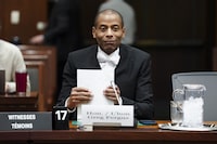 House of Commons Speaker Greg Fergus appears as a witness at a standing committee of procedures and house affairs on Parliament Hill in Ottawa on Monday, Dec. 11, 2023.&nbsp;The federal New Democrats won't be calling for Fergus to resign, but he will be disciplined for making a video that was shown at a partisan event.&nbsp;THE CANADIAN PRESS/Sean Kilpatrick