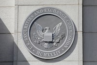 The seal of the U.S. Securities and Exchange Commission (SEC) is seen at their headquarters in Washington on May 12, 2021.