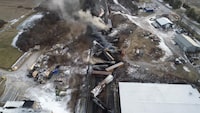 FILE PHOTO: Drone footage shows the freight train derailment in East Palestine, Ohio, U.S., February 6, 2023 in this screengrab obtained from a handout video released by the NTSB. NTSBGov/Handout via REUTERS THIS IMAGE HAS BEEN SUPPLIED BY A THIRD PARTY./File Photo/File Photo