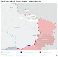 Map shows Russia's latest incursion of the northeastern part of Ukraine. (AP Digital Embed)