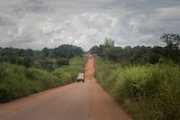 A convoy of Wagner mercenaries traveling between Bangui, in the Central African Republic, and the Cameroon border on Sept. 22, 2023. The death of the Wagner group’s leader has created a window of opportunity in the Central African Republic for Western powers to offer an alternative. (Jim Huylebroek/The New York Times)