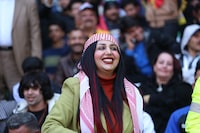 (FILES) Iraqi TikTok celebrity Om Fahed is pictured at the Basra International Stadium during a match of the Arabian Gulf Cup football tournament on January 19, 2023. A gunman on a motorbike shot dead the well-known Iraqi social media influencer outside her Baghad home on April 26, Iraqi security officials told AFP (Photo by Hussein FALEH / AFP) (Photo by HUSSEIN FALEH/AFP via Getty Images)