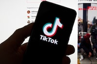 The TikTok logo is seen on a mobile phone in front of a computer screen which displays the TikTok home screen, March 18, 2023, in Boston. The federal industry minister says Canadians shouldn’t worry about using TikTok despite an ongoing national security review. THE CANADIAN PRESS/AP-Michael Dwyer