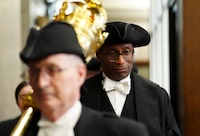 Speaker of the House of Commons Greg Fergus takes part in the Speakers Parade prior to question period on Parliament Hill in Ottawa on Wednesday, May 1, 2024. THE CANADIAN PRESS/Sean Kilpatrick