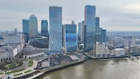 A drone view of London's Canary Wharf financial district, two days before the government presents its critical pre-election budget, in London, Britain March 3.