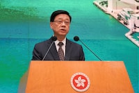 Hong Kong Chief Executive John Lee speaks during a press conference, in Hong Kong, China, May 14, 2024. REUTERS/Joyce Zhou
