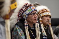 Peter Chapman Band Chief Robert Head during a media event hosted by the Federation of Indigenous Sovereign Nations' (FSIN) to address concerns regarding the local coroner's inquest in the mass stabbing event on James Smith Cree Nation in 2022, in Saskatoon on February 1, 2024. A First Nations chief in Saskatchewan says his community needs a seat at the table after a probe into the release of a mass killer failed to include members' input. THE CANADIAN PRESS/Liam Richards