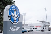 The new logo for CF Montreal is shown outside Stade Saputo in Montreal in this recent handout photo. THE CANADIAN PRESS/HO - CF Montreal