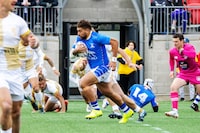 Prop Lolani Faleiva, centre, is shown in action for the Toronto Arrows in Major League Rugby play at York Lions Stadium against NOLA Gold in Toronto on April 16, 2022. The Toronto Arrows have re-signed hard-running New Zealand Faleiva. THE CANADIAN PRESS/HO-Toronto Arrows-Tek Ang
**MANDATORY CREDIT **