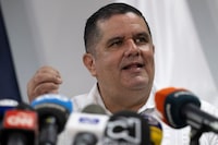 Panama's Minister of Public Security, Juan Manuel Pino, speaks during a press conference in Panama City, on September 8, 2023. The Panamanian government announced on Friday that it will progressively increase deportations of migrants entering the country through the inhospitable Darien jungle, on the border with Colombia, to curb the wave of migration to the United States through this route. (Photo by Luis ACOSTA / AFP) (Photo by LUIS ACOSTA/AFP via Getty Images)