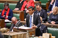 British Prime Minister Rishi Sunak delivers a ministerial statement on Houthi maritime attacks in the Red Sea and tributes to Sir Tony Lloyd MP, at the House of Commons in London, Britain, January 23, 2024. UK Parliament/Maria Unger/Handout via REUTERS THIS IMAGE HAS BEEN SUPPLIED BY A THIRD PARTY. MANDATORY CREDIT. IMAGE MUST NOT BE ALTERED.