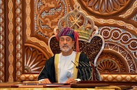 FILE PHOTO: Sultan Haitham bin Tariq al-Said gives a speech after being sworn in before the royal family council in Muscat, Oman, January 11, 2020. REUTERS/Sultan Al Hasani/File Photo