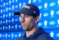 Toronto Maple Leafs captain John Tavares was still processing his team's second-round playoff exit when Kyle Dubas took the stage for an emotional end-of-season press conference. It would be the latter's final public act with the organization. Tavares speaks to media in Toronto, on Monday, May 15, 2023. THE CANADIAN PRESS/Nathan Denette