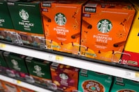 Starbucks' Pumpkin Spice coffee pods are displayed at a Target store, Wednesday, Aug. 23, 2023, in New York. The latte that made pumpkin spice a star is turning 20. And unlike the autumn days it celebrates, there seems to be no chill in customer demand. Starbucks' Pumpkin Spice Latte goes on sale Thursday in the U.S. and Canada. It's the coffee giant's most popular seasonal beverage, with hundreds of millions sold since its launch in 2003. (AP Photo/Mary Altaffer)