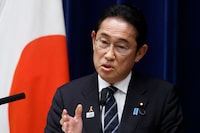 Japan's Prime Minister Fumio Kishida speaks during a news conference at the prime minister's official residence in Tokyo on November 2, 2023. Kishida announced a stimulus package worth more than 110 billion USD on November 2, 2023 as he tries to ease the pressure from inflation and rescue his premiership with his poll ratings at a record low. (Photo by Kiyoshi Ota / various sources / AFP) (Photo by KIYOSHI OTA/AFP/POOL/AFP via Getty Images)