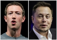 FILE - This combo of file images shows Facebook CEO Mark Zuckerberg, left, and Tesla and SpaceX CEO Elon Musk. Elon Musk says his potential in-person fight with Mark Zuckerberg would be streamed on his social media site X, formerly known as Twitter. “Zuck v Musk fight will be live-streamed on X,” Musk wrote in a post Sunday Aug. 6, 2023, on the platform. “All proceeds will go to charity for veterans.” (AP Photo/Manu Fernandez, Stephan Savoia, File)