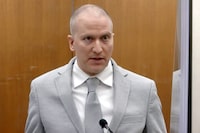 FILE - In this image taken from video, former Minneapolis Police Officer Derek Chauvin addresses the court at the Hennepin County Courthouse, June 25, 2021, in Minneapolis. Federal prosecutors urged a judge Friday, Jan. 12, 2024 to reject former Minneapolis police Officer Derek Chauvin's attempt to overturn his civil rights conviction in the 2020 murder of George Floyd..(Court TV via AP, Pool, File)