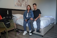 "Rubi Bar" and her son Yonatan in their room at the Dan Hotel in Jerusalem where they have been staying for more than six months.
Ruby and her family were evacuated from the settlement of Shlomi in northern Israel