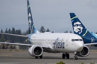 SEATTLE, WASHINGTON - MARCH 25: An Alaska Airlines Boeing 737 MAX 9 taxis at Seattle-Tacoma International Airport on March 25, 2024 in Seattle, Washington. A mid-air door plug blowout on an Alaska Airlines flight and subsequent grounding of flights precipitated a management shakeup at Boeing as CEO David Calhoun announced his resignation.. (Photo by Stephen Brashear/Getty Images)