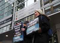 The Sierra Club Canada Foundation and the Council of Canadians demonstrate in solidarity against the Bay du Nord oil project outside Ottawa Federal Court in Ottawa on Wednesday, March 1, 2023. THE CANADIAN PRESS/Sean Kilpatrick


