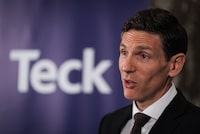 Teck Resources CEO Jonathan Price responds to questions from reporters after the company's special meeting of shareholders, in Vancouver, B.C., Wednesday, April 26, 2023. THE CANADIAN PRESS/Darryl Dyck