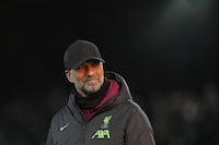 Liverpool's manager Jurgen Klopp is seen before the English League Cup semi final second leg soccer match between Fulham and Liverpool, at Craven Cottage stadium in London, England, Wednesday, Jan. 24, 2024. (AP Photo/Kin Cheung)