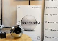WorldCoin's iris-scanning device is seen at a sign-up site in Shoreditch, East London, Britain July 24, 2023. REUTERS/Elizabeth Howcroft/File photo