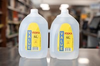 An Alberta distillery behind four-litre vodka jugs that stirred controversy this week says it was unfairly targeted on social media and wants an apology from the cabinet minister who said the product was not responsibly priced. Four-litre jugs of vodka are shown at Super Value Liquor in Edmonton on Tuesday April 9, 2024. THE CANADIAN PRESS/Jason Franson