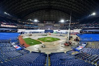 Rogers Centre is unrecognizable after extensive renovations began on the downtown Toronto ballpark last month. The lower bowl of Rogers Centre is seen as construction began to renovate the stadium in Toronto in an Oct. 10, 2023, handout photo. THE CANADIAN PRESS/HO-Rogers, *MANDATORY CREDIT*