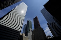 Office towers are shown in the Bay Street financial district in Toronto on Friday, Aug. 5, 2022. THE CANADIAN PRESS/Nathan Denette