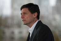 B.C. Premier David Eby speaks during a news conference in Vancouver, on Sunday, February 5, 2023. The City of Vancouver has announced $2.8 million in funding for Vancouver Coastal Health to bolster mental health outreach teams. THE CANADIAN PRESS/Darryl Dyck